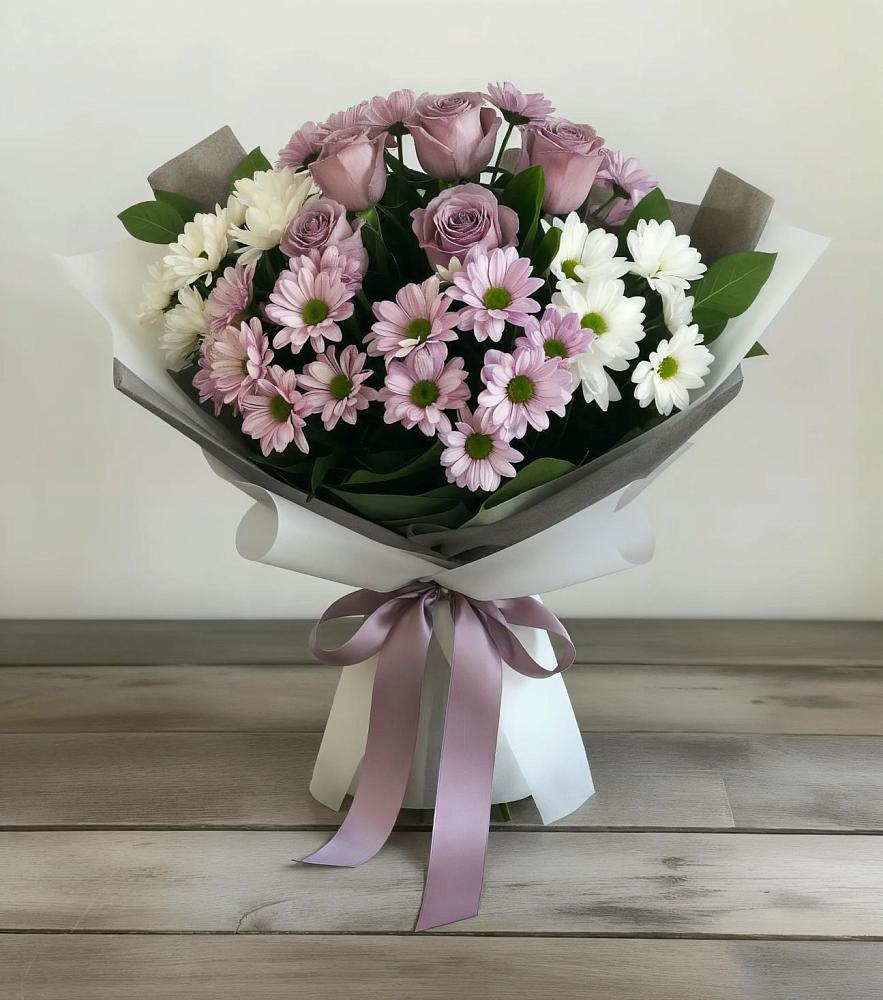 Букет цветов из: Хризантемы и Розы в Николо-Александровском