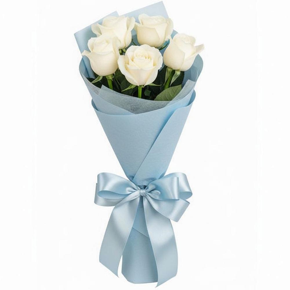 Букет 5 Белых роз Проуд в Николо-Александровском