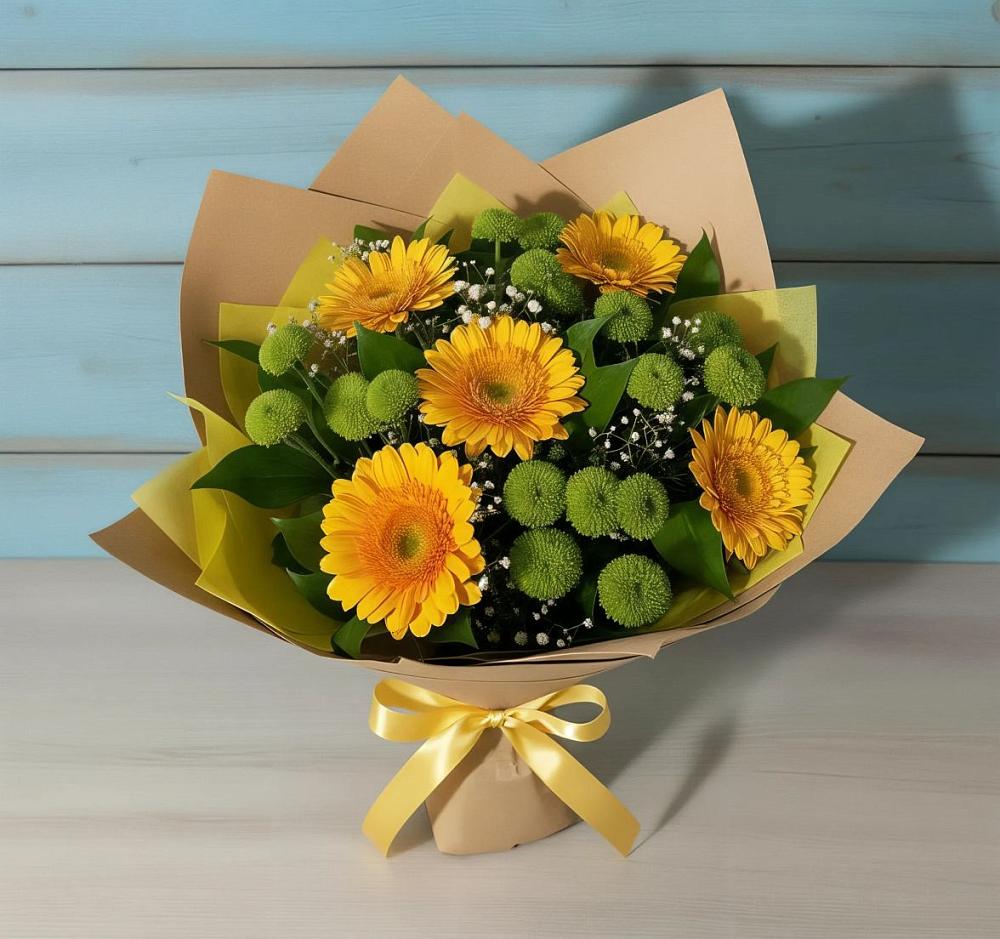 Букет цветов из: Герберы и Хризантемы в Николо-Александровском