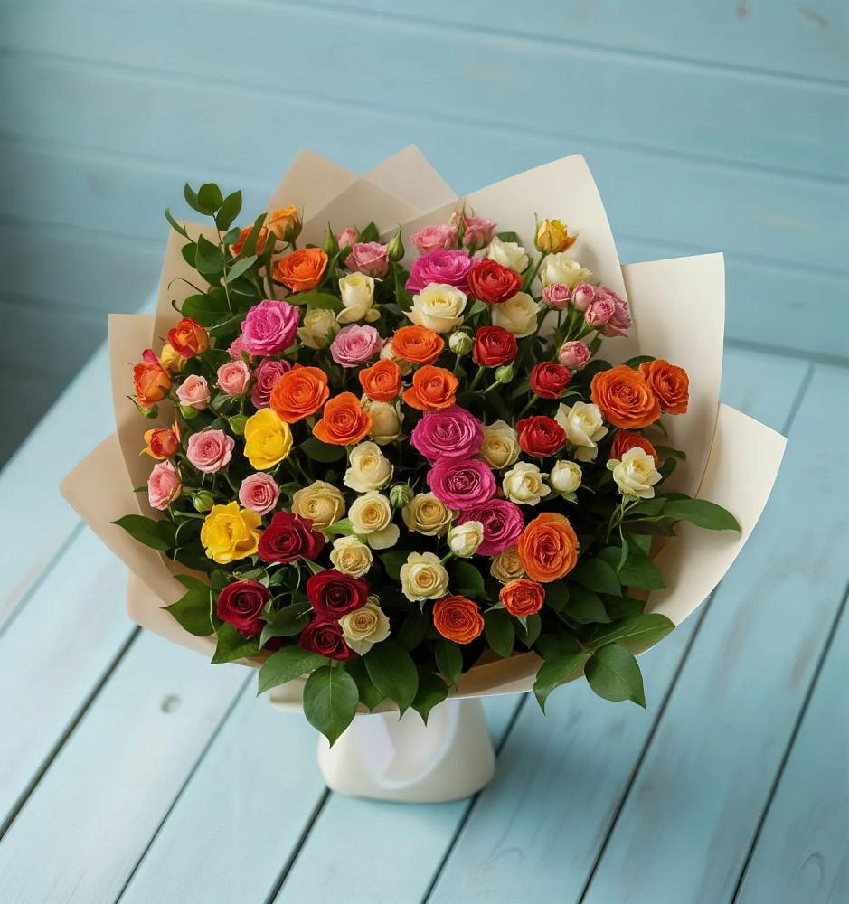 Букет Микс из разноцветных кустовых роз в Николо-Александровском