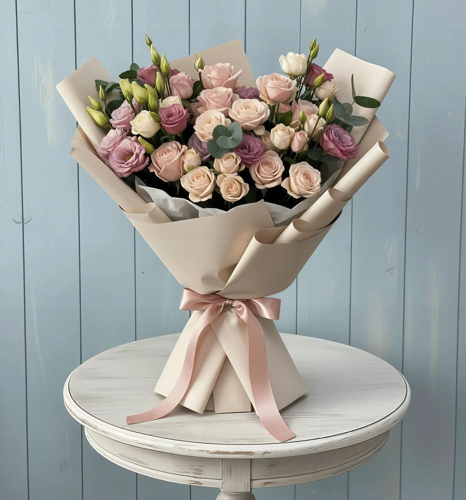 Букет цветов из: Розы и Лизиантусы в Николо-Александровском