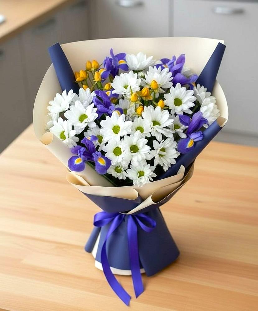 Букет цветов из: Розы, Ирисы и Хризантемы в Николо-Александровском