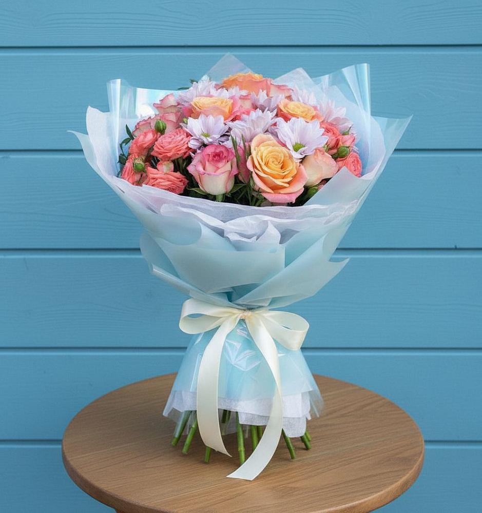 Букет цветов из: Хризантемы и Розы в Николо-Александровском