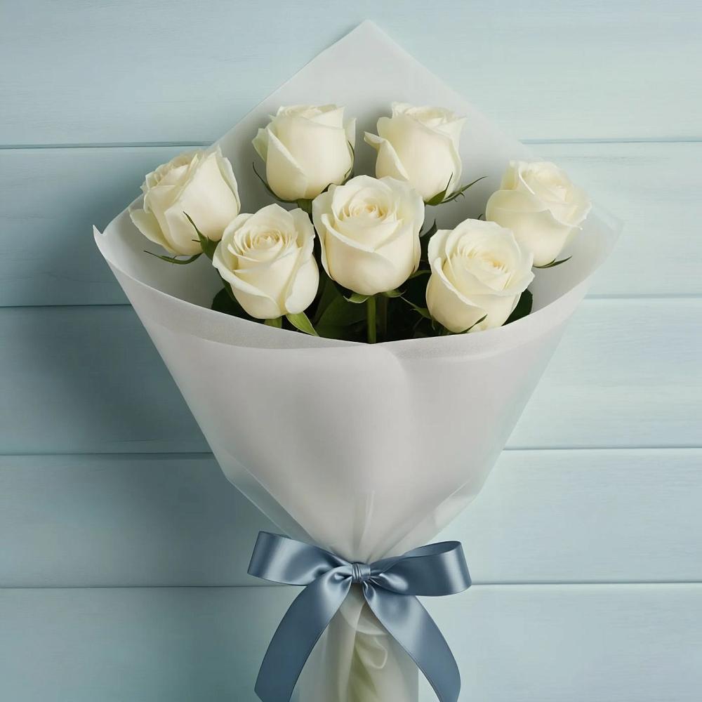 Букет 7 Белых роз Эдлесс Лав в Николо-Александровском